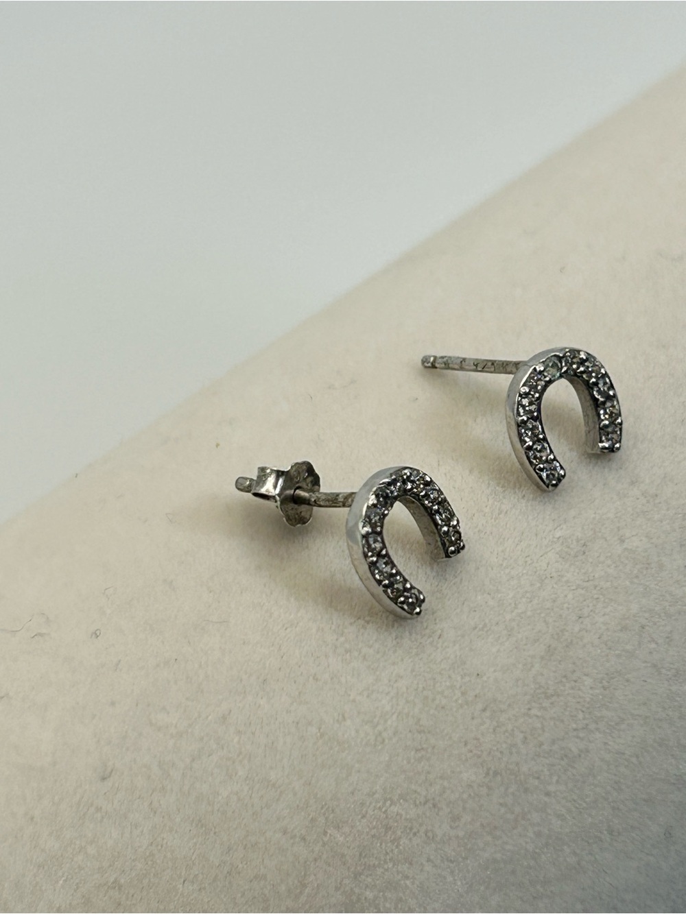 Sterling Silver Crystal Horseshoe Stud Earrings 1/4" Stamped 925 Dainty - Picture 2 of 8
